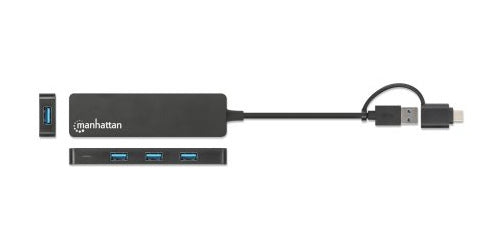 Hub De Interfaz Manhattan 180863 Usb A + Tipo-C Puertos Negro