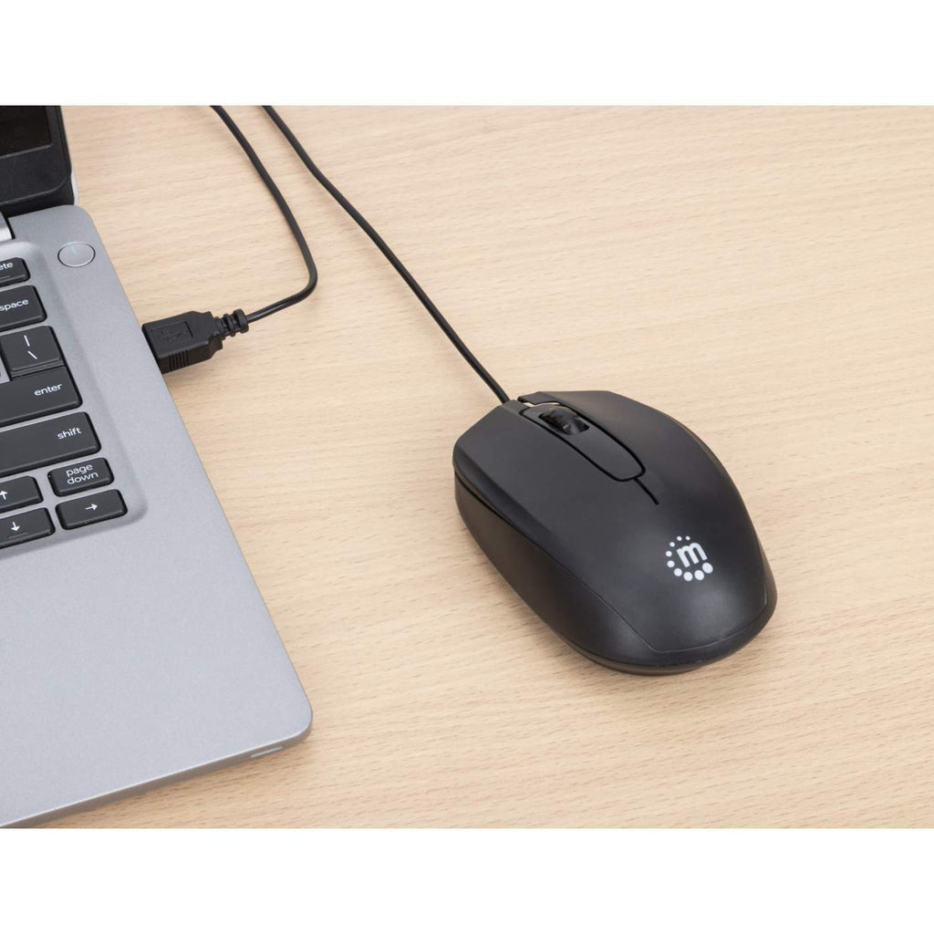 Mouse Usb Óptico Con Cable Manhattan 190190 Tres Botones Rueda De Desplazamiento 1000 Ppp Ambidiestro Negro 3 Años Garantia.