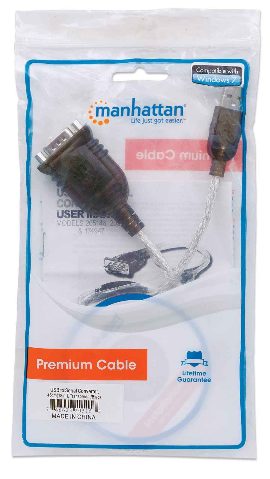 Convertidor De Usb A Serial Manhattan 205153 045 Transparente Rs-232 2.0 Macho/Macho