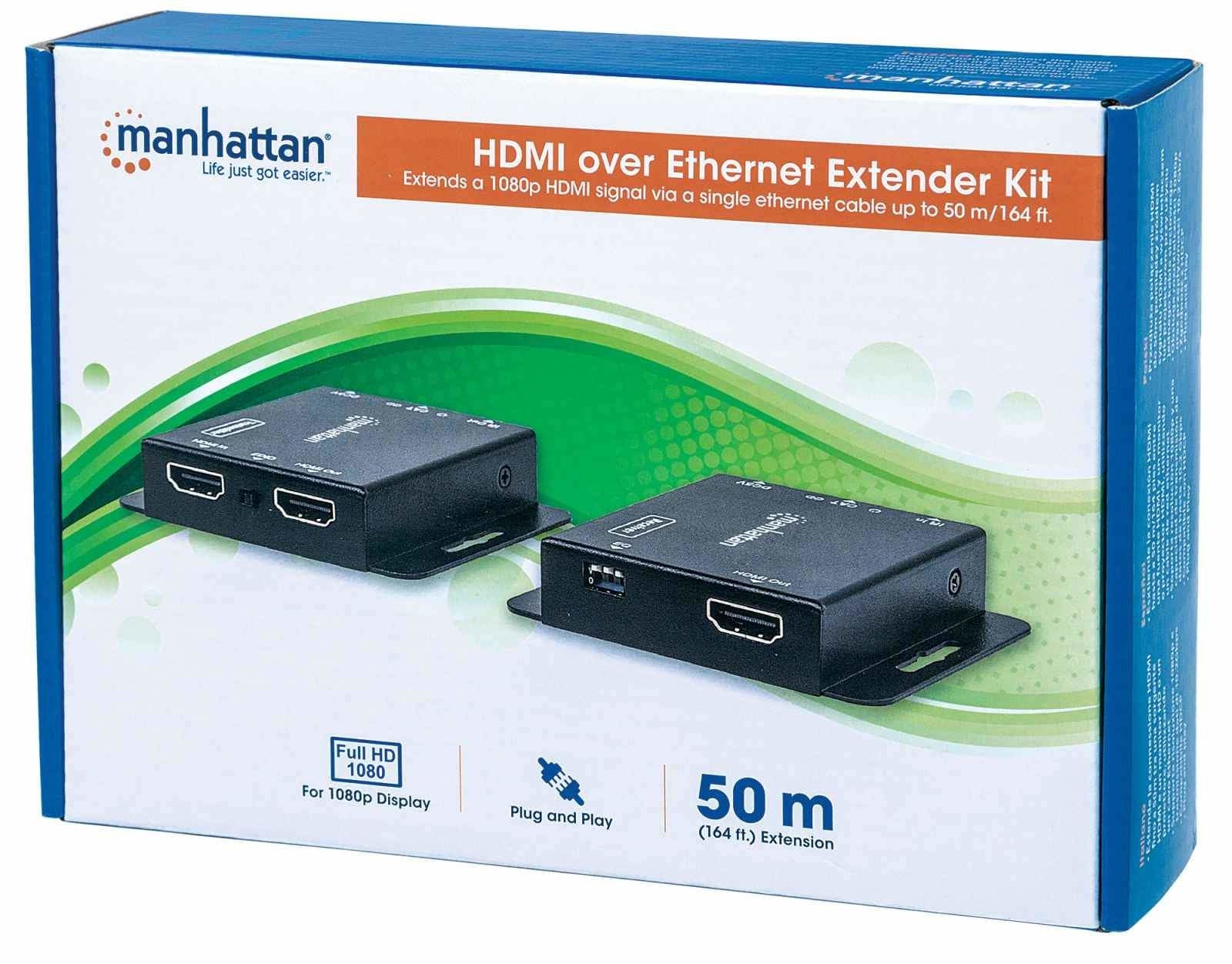 Kit Extensor De Hdmi Sobre Ethernet Manhattan 207584 Ethernet. Señal (1080P Hasta 50 M) Un Solo Cable Cat6 Soporta Ir.