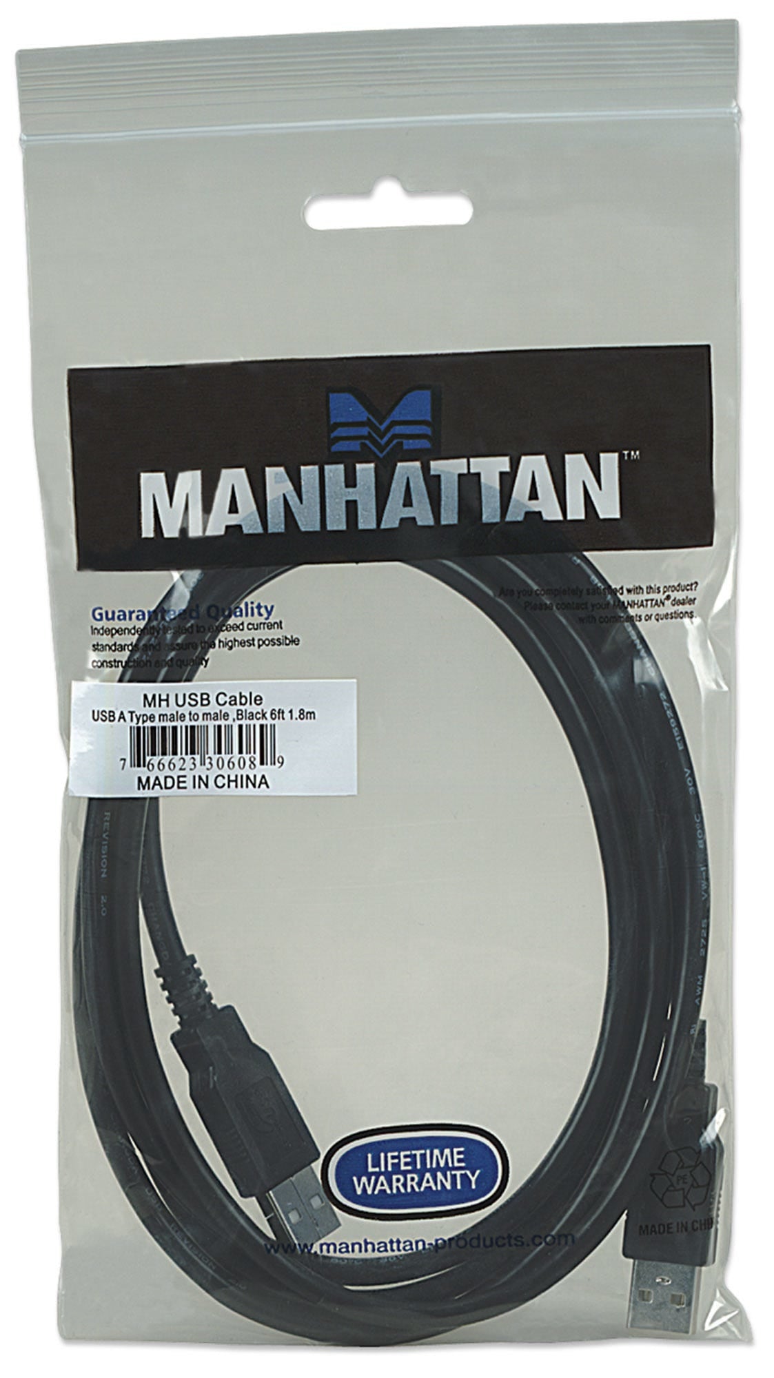 Cable Usb Manhattan V2.0 A Macho-A Macho  1.8Mts 306089