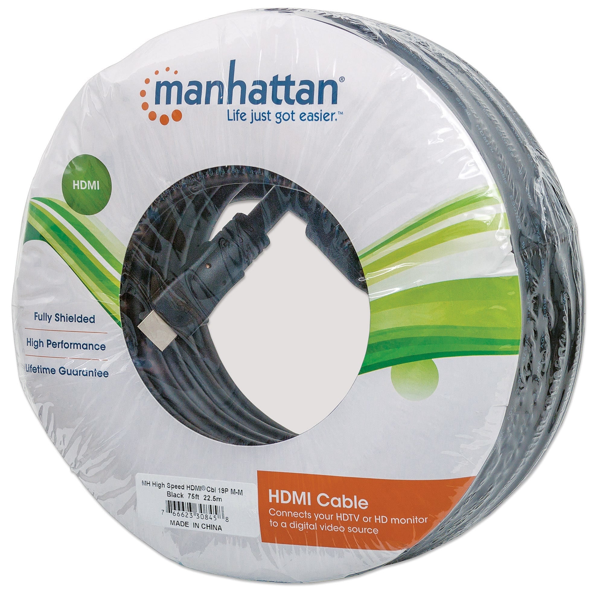 Cable Hdmi Manhattan 308458 De Alta Velocidad Fhd Blindado Negro 22.5 Color Negro.