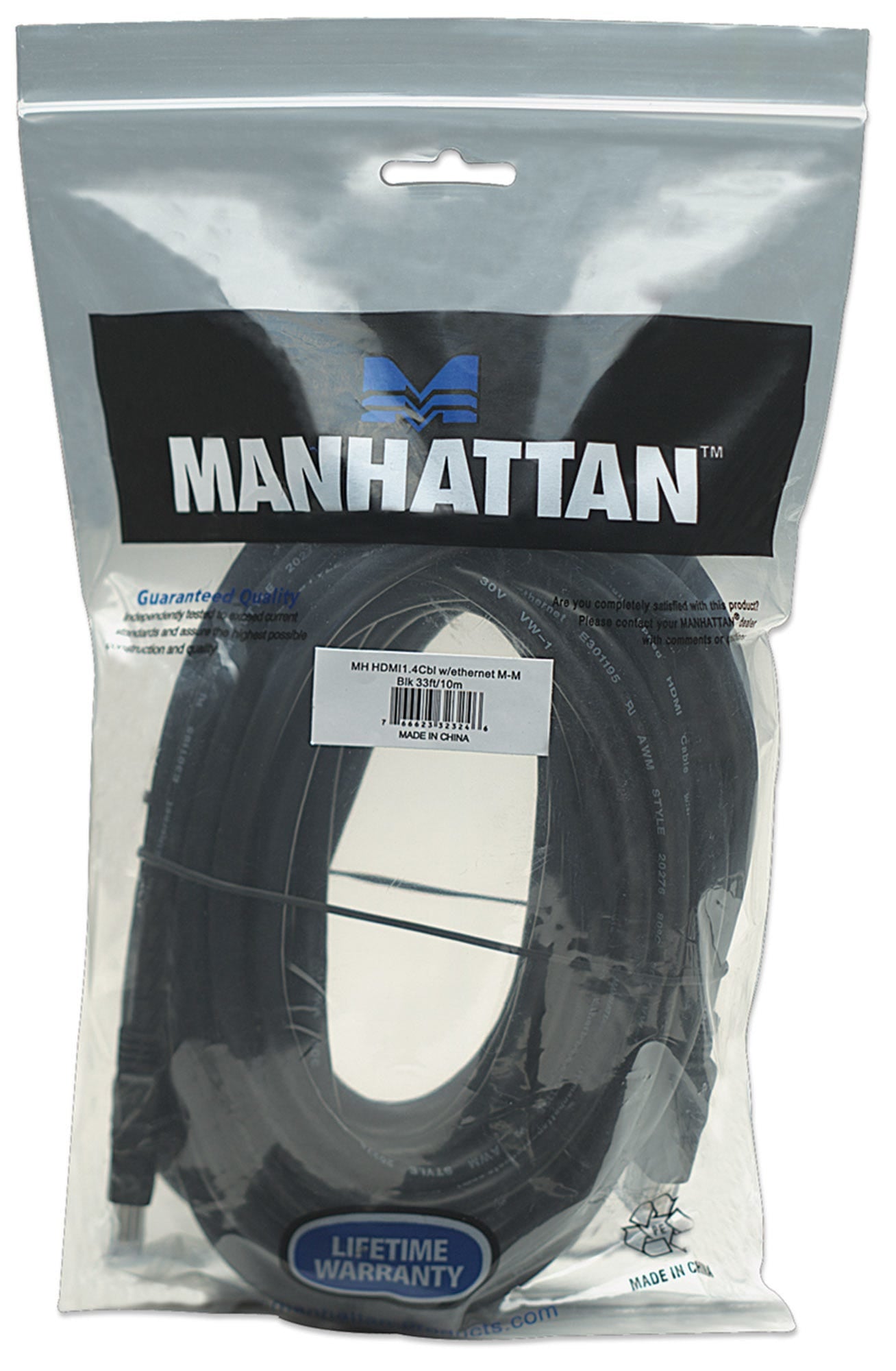 Cable Hdmi Manhattan 323246 Macho A Blindado Negro 10 M; Con Canal Ethernet De Audio Retorno Vídeo En 3D Y Color Profundo.