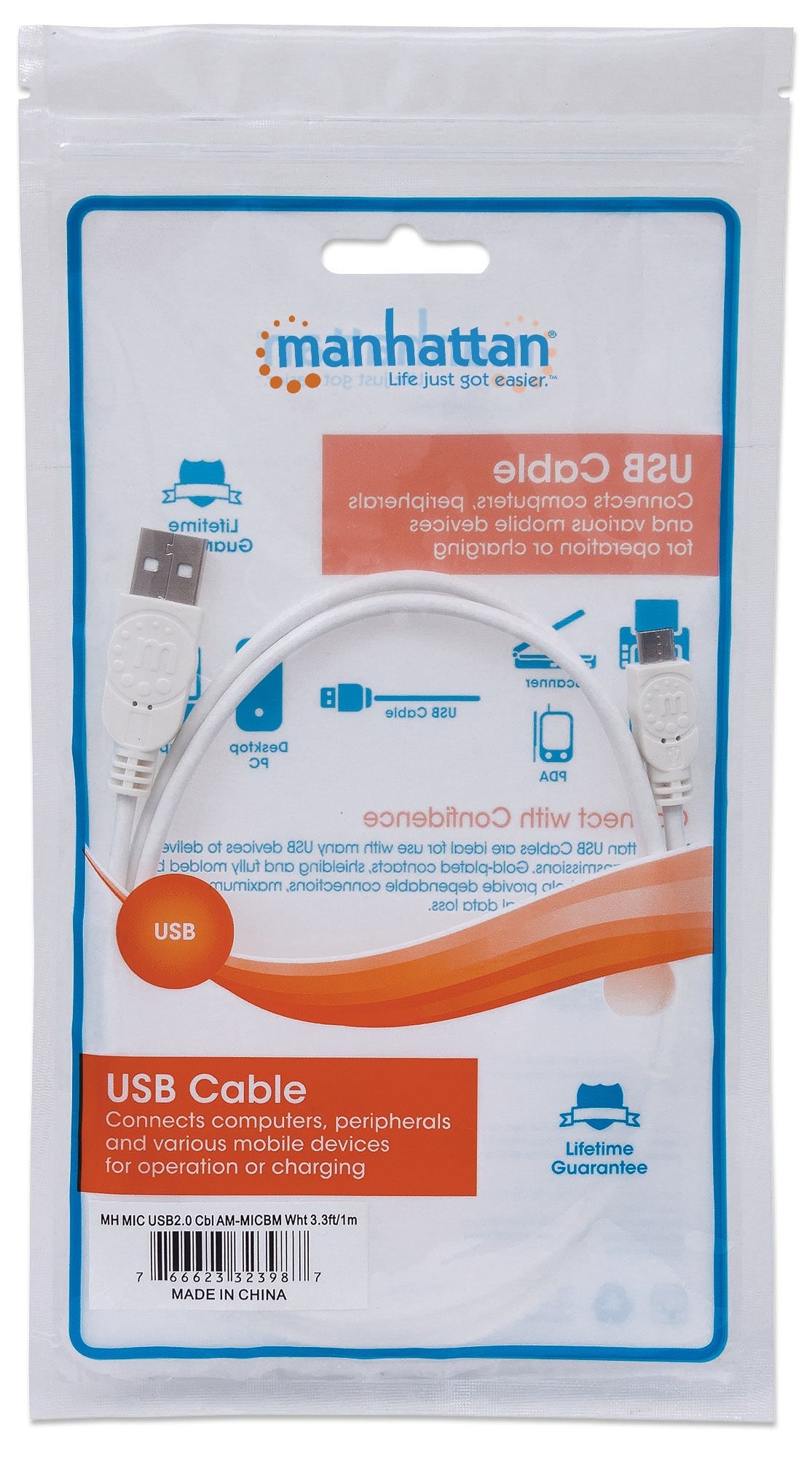 Cable Usb Manhattan V2.0 A-Micro B 1.0M Blanco 323987