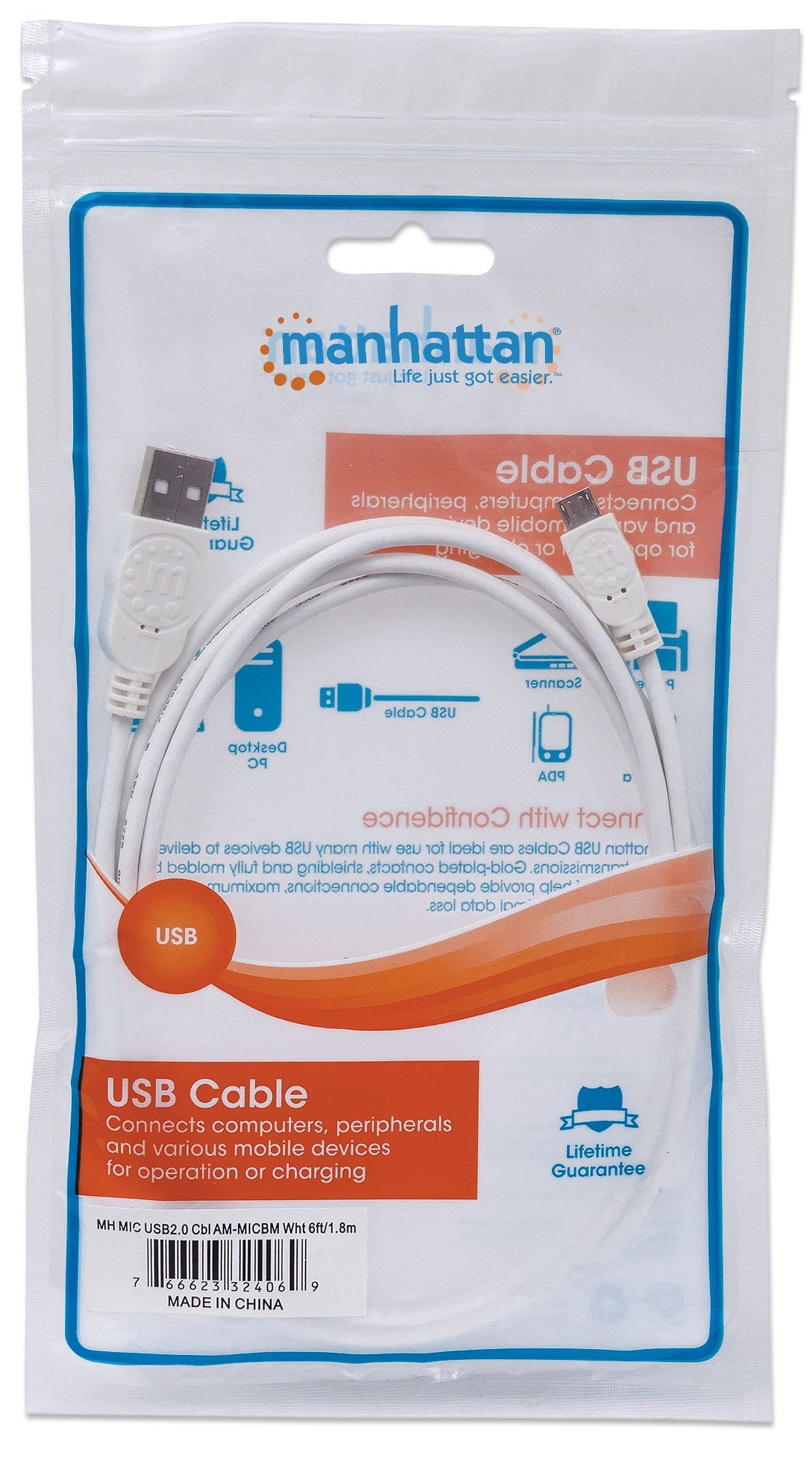 Cable Usb Version 2.0 A-Micro B 1.8M Blanco