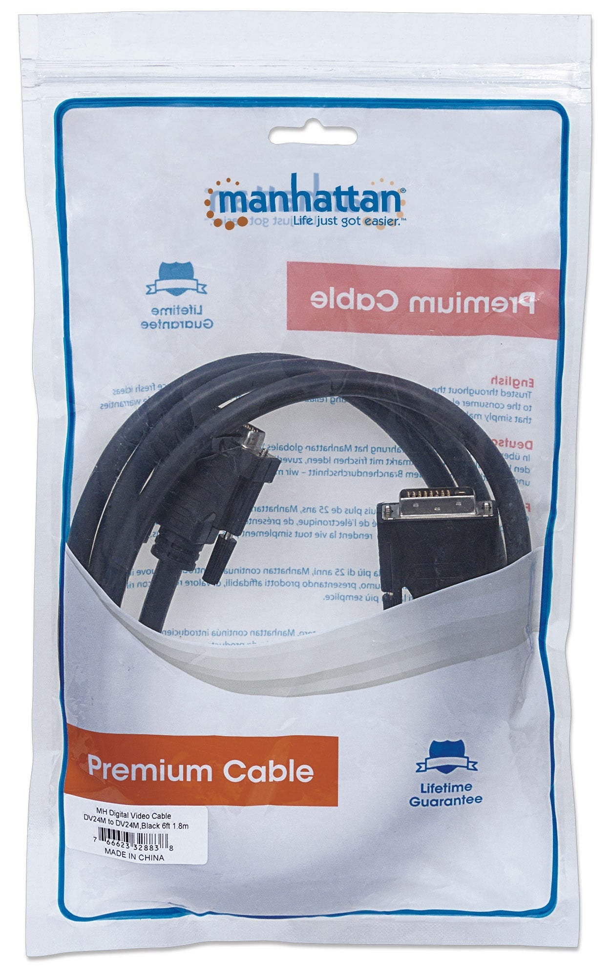 Cable Dvi Manhattan 328838 Dvi-D Enlace Dual Macho A De Negro 1.8M Completamente Blindado