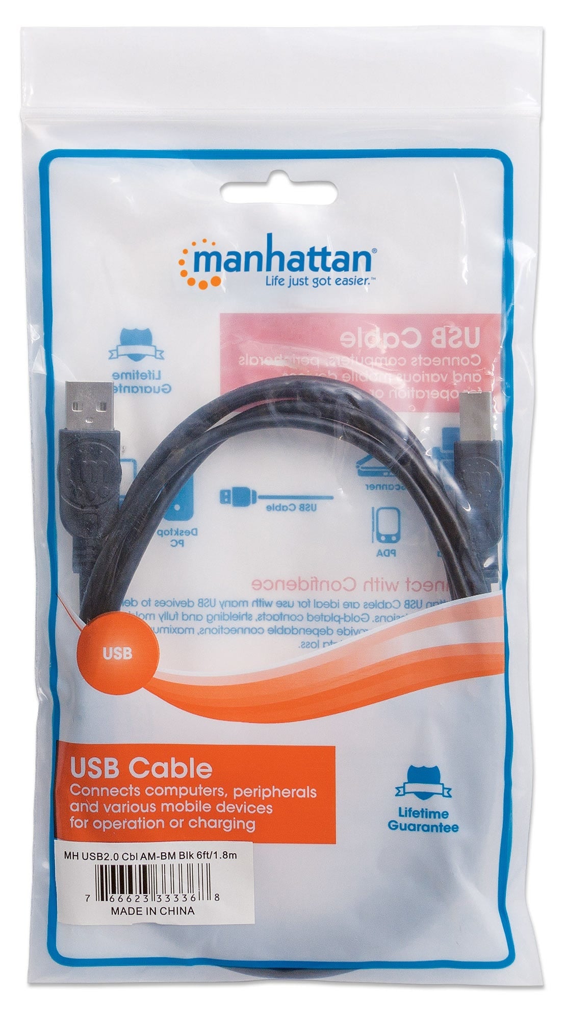 Cable Usb Manhattan 333368 Para Dispositivos B De Alta Velocidad. 2.0 Macho/ 480 Mbps 1.8 Negro