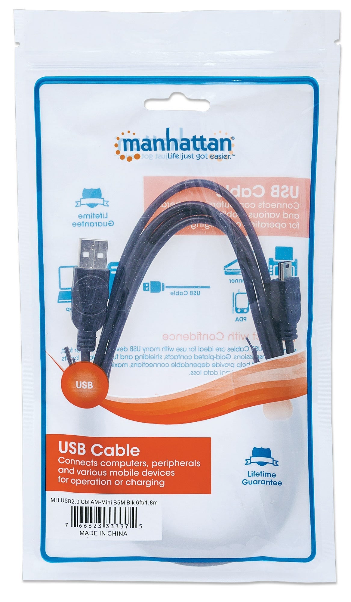 Cable Usb Manhattan 333375 2.0 A Macho/ Mini-B 480 Mbps 1.8 Negro