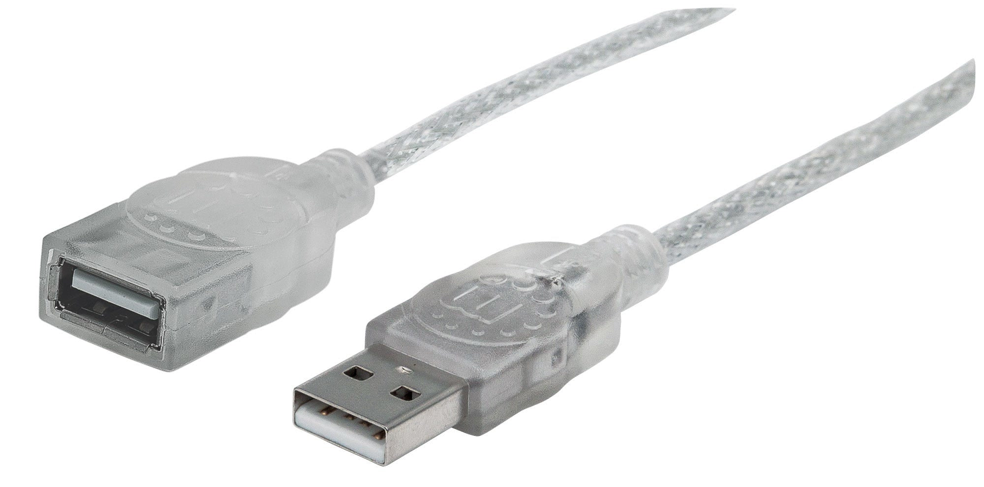 Cable Usb Manhattan 336314 Extensión 2.0 De Alta Velocidad 1.8M Color Plateado Translucido Velocidades Hasta 480 Mbps