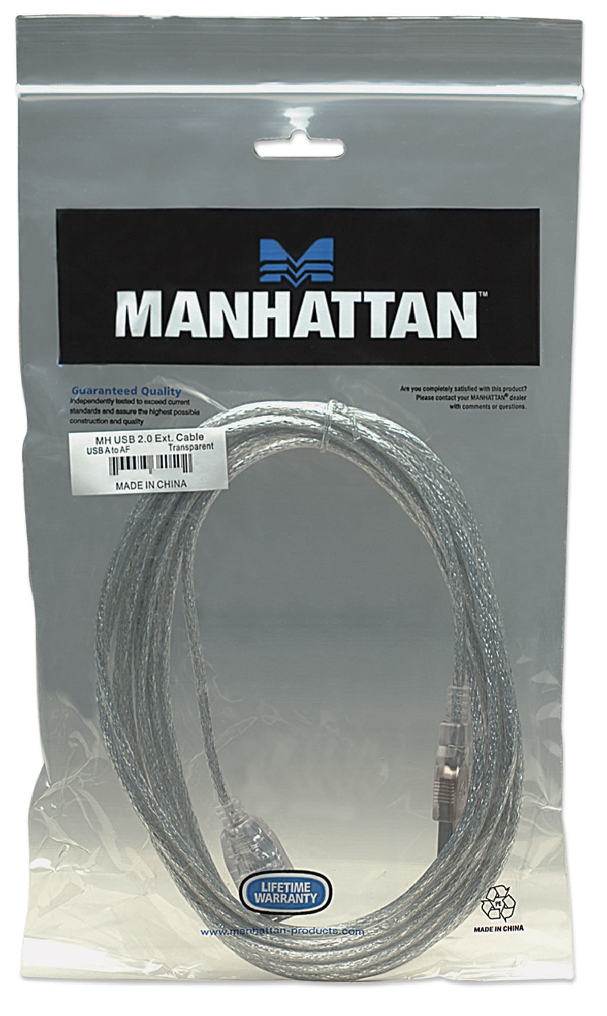 Cable Usb Manhattan 340496 Extensión 2.0 De 3M; A Macho/ Hembra; Plateado Translúcido