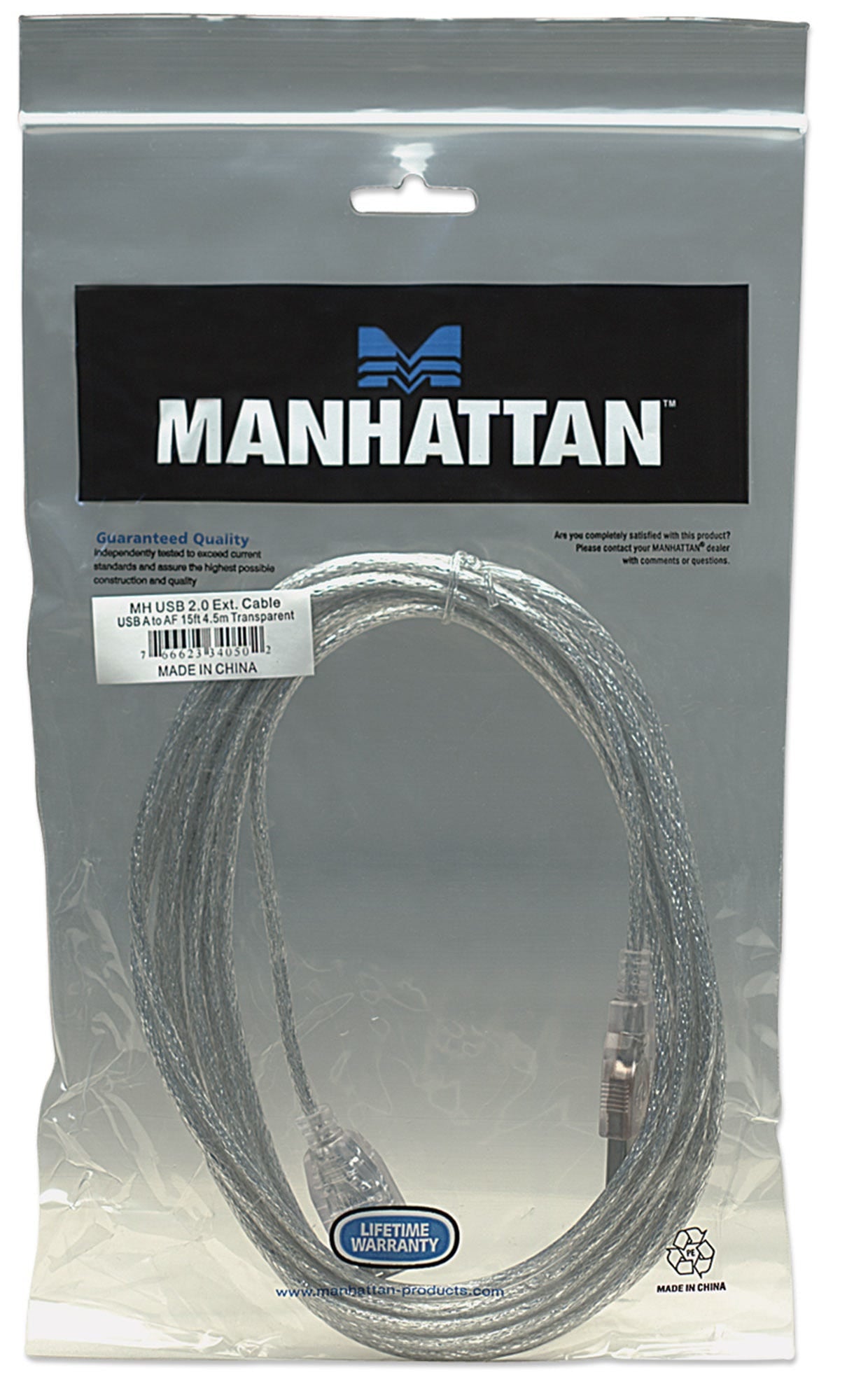 Cable Usb Manhattan 340502 - Extension 45 A Macho/Hembra Transparente