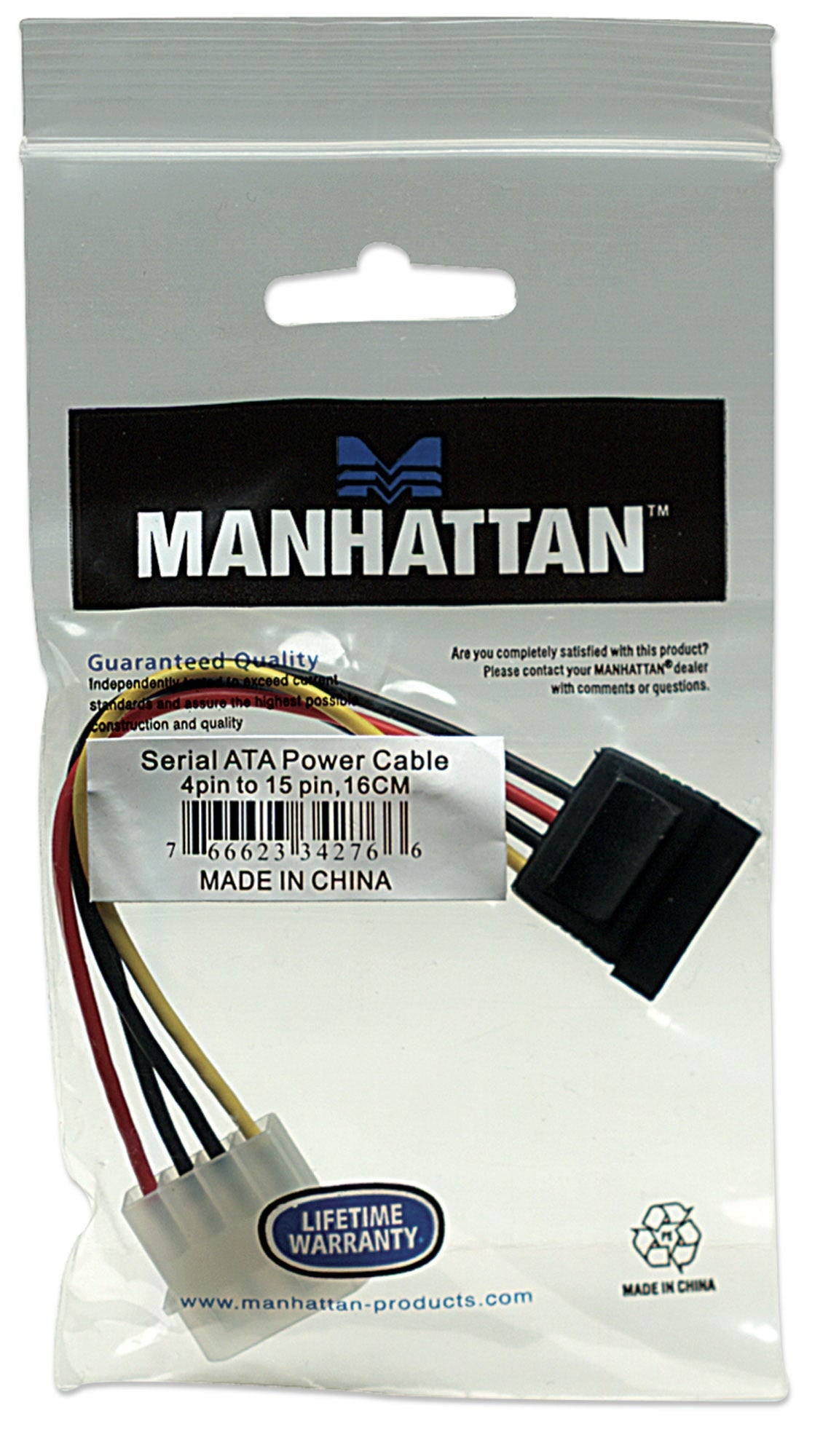 Cable De Corriente Manhattan 342766 Energía Sata Convierte Una Conexiónde Alimentación Mólex Pines 15 Sata.