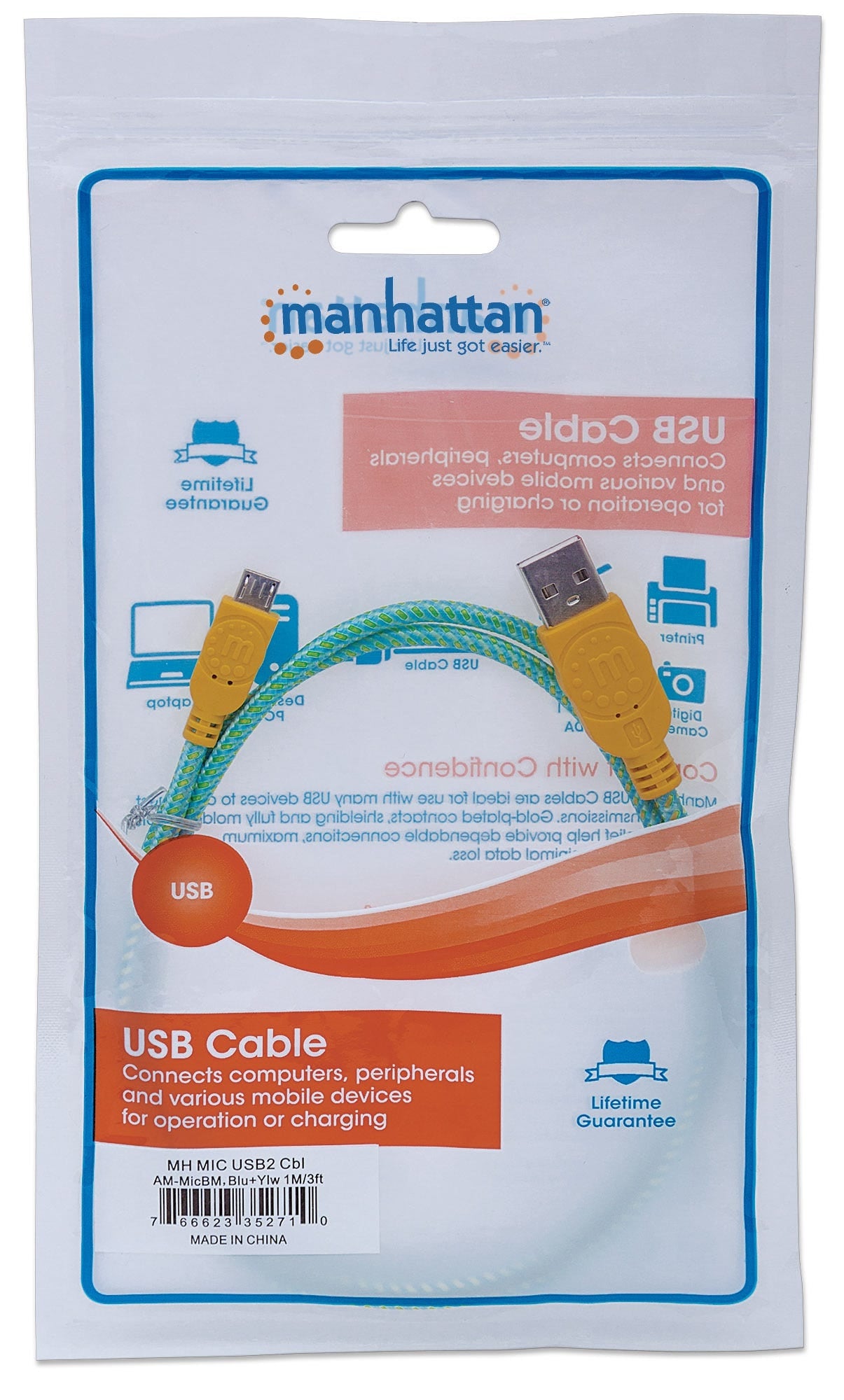 Cable Manhattan Usb V2.0 A-Micro B 1.0M Textil Turquesa/Amari 352710