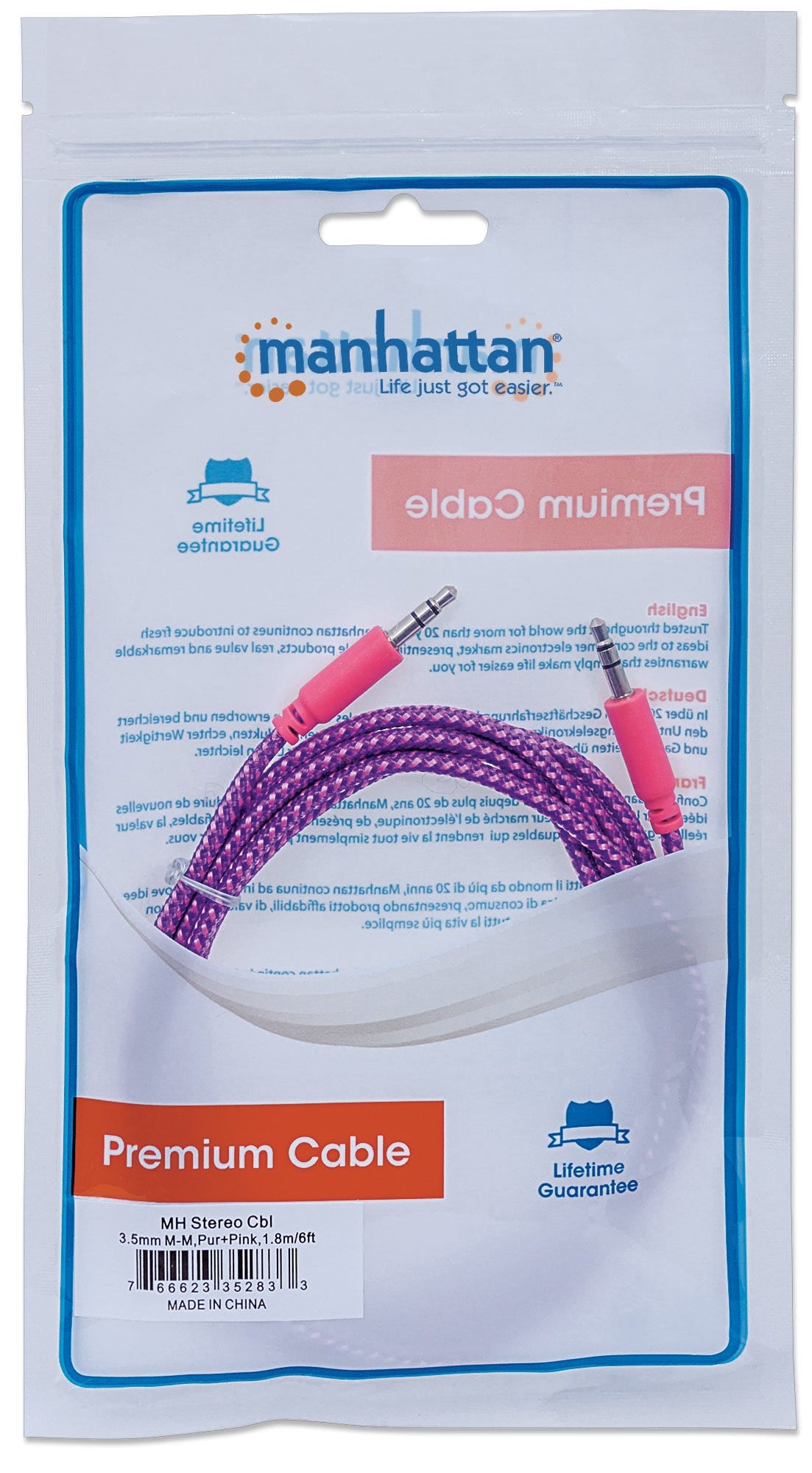 Cable Stereo Manhattan M-M (Stereo) 1.8M Textil Morado/Rosa 352833