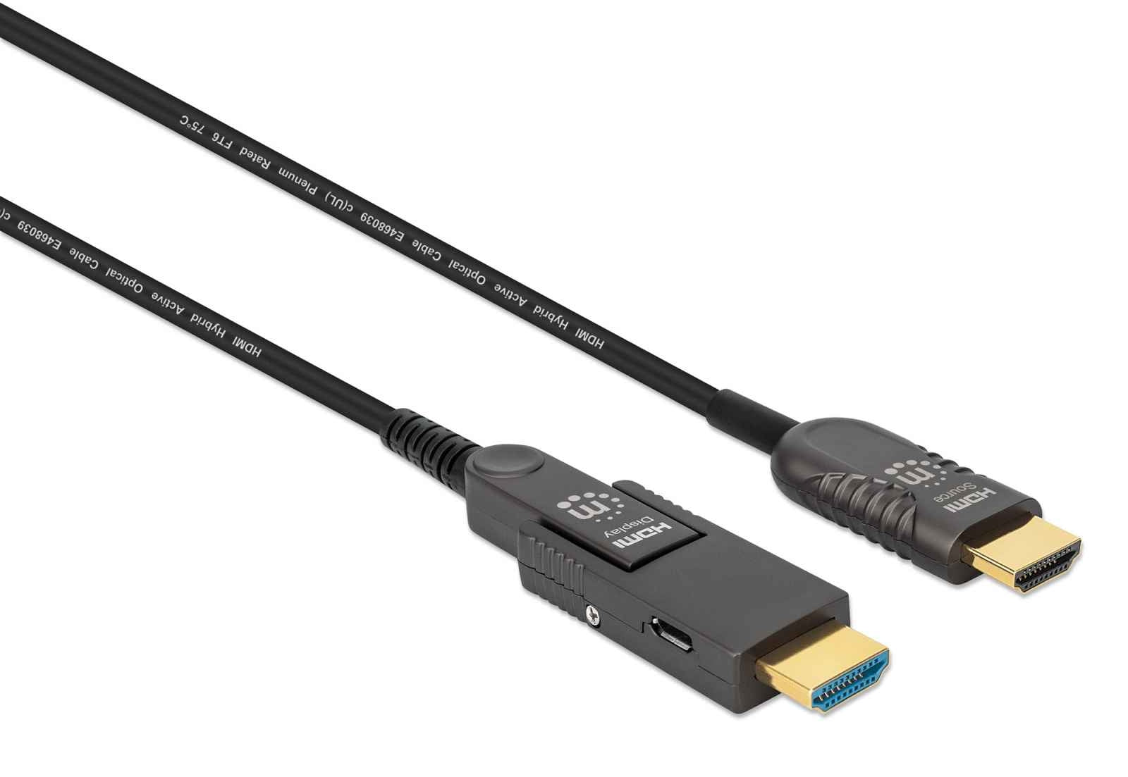 Cable Hdmi Manhattan 353243 Óptico Activo Macho Micro De Alta Velocidad Con Conector Desmontable 20 Mts