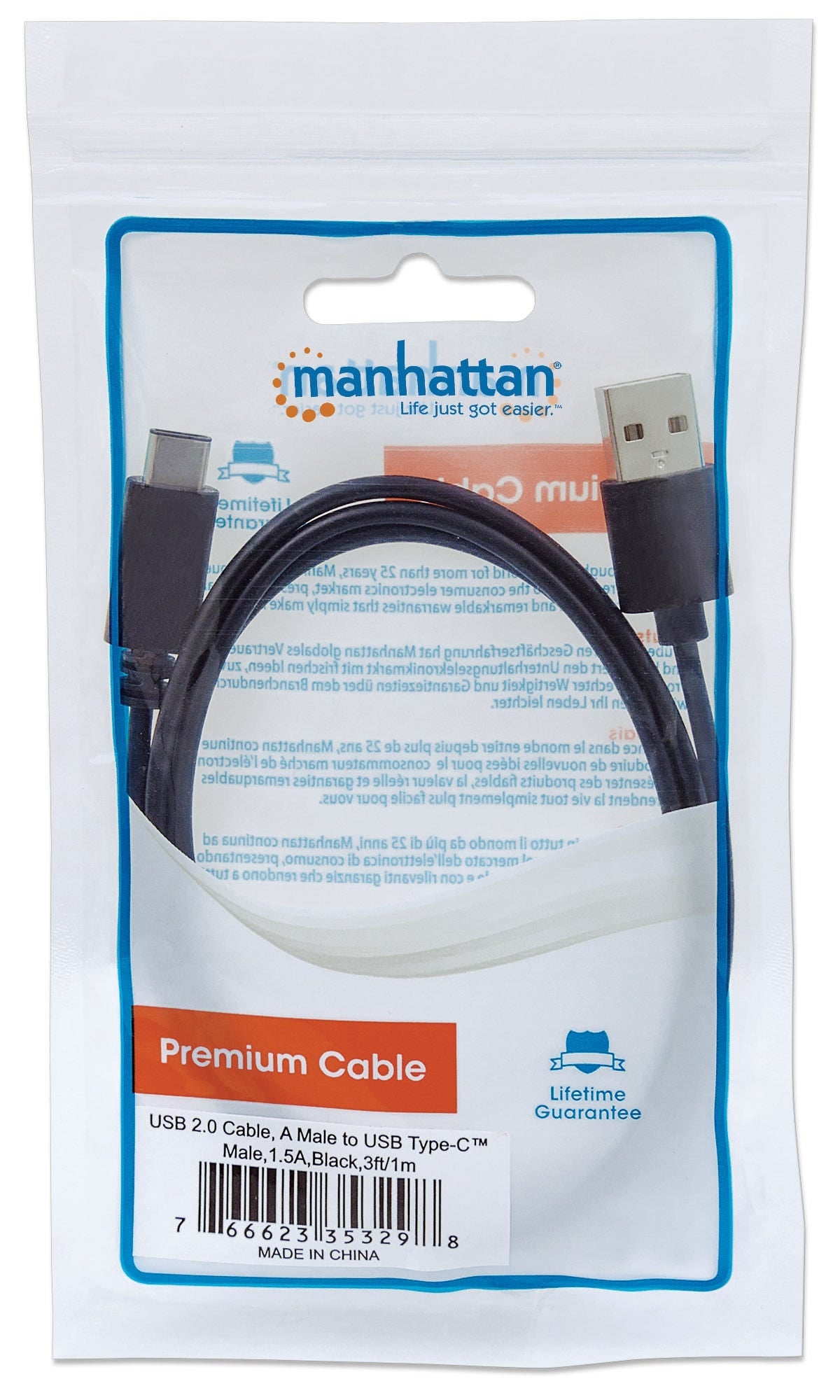 Cable Usb Manhattan 353298 A Largo 1M Color Negro. 2.0 Estándar-A Macho Macho.