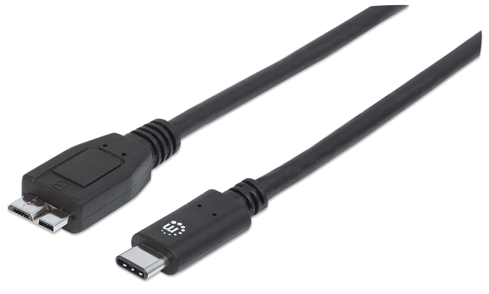 Cable Usb A Micro B 3.0 Manhattan 353397 Para Dispositivos Usb-C De Súpervelocidad+. Conector Macho Superspeed Micro-B Longitud 1M Color Negro.