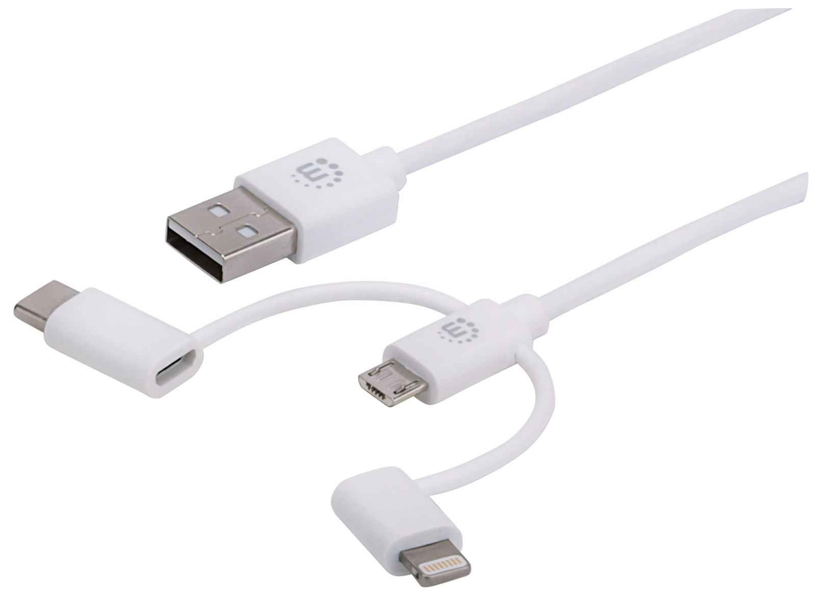 Cable Manhattan Usb 3 En 1 Micro-B Tipo C Y Lightning 1M Blanco 353434