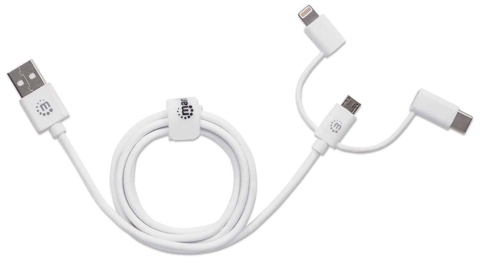 Cable Manhattan Usb 3 En 1 Micro-B Tipo C Y Lightning 1M Blanco 353434