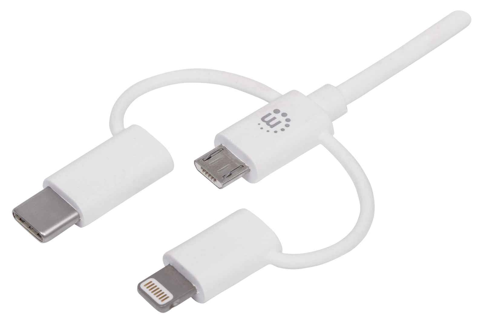 Cable Manhattan Usb 3 En 1 Micro-B Tipo C Y Lightning 1M Blanco 353434