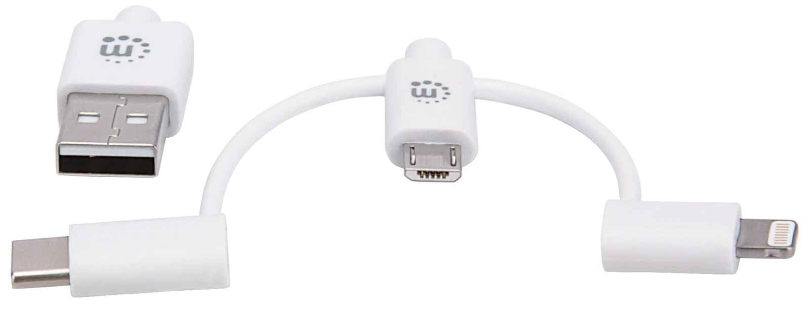 Cable Manhattan Usb 3 En 1 Micro-B Tipo C Y Lightning 1M Blanco 353434