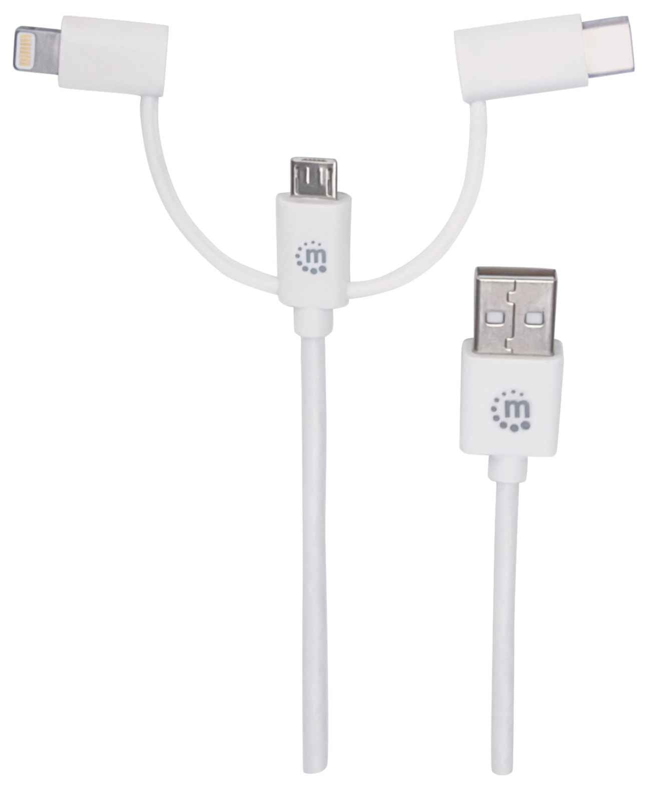 Cable Manhattan Usb 3 En 1 Micro-B Tipo C Y Lightning 1M Blanco 353434