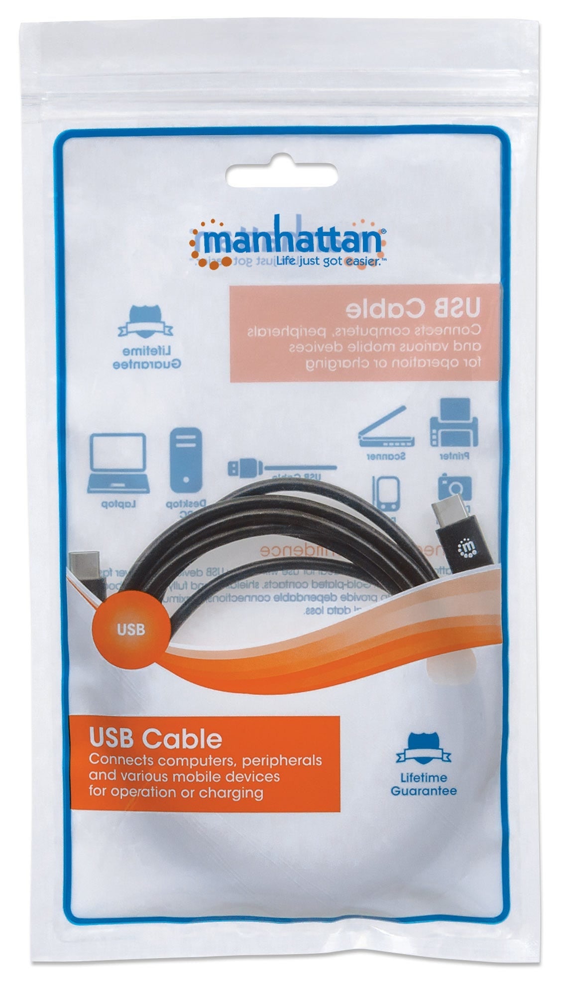 Cable Usb Manhattan Tipo Cm - Cm 2.0 Mts Negro V2.0 354875