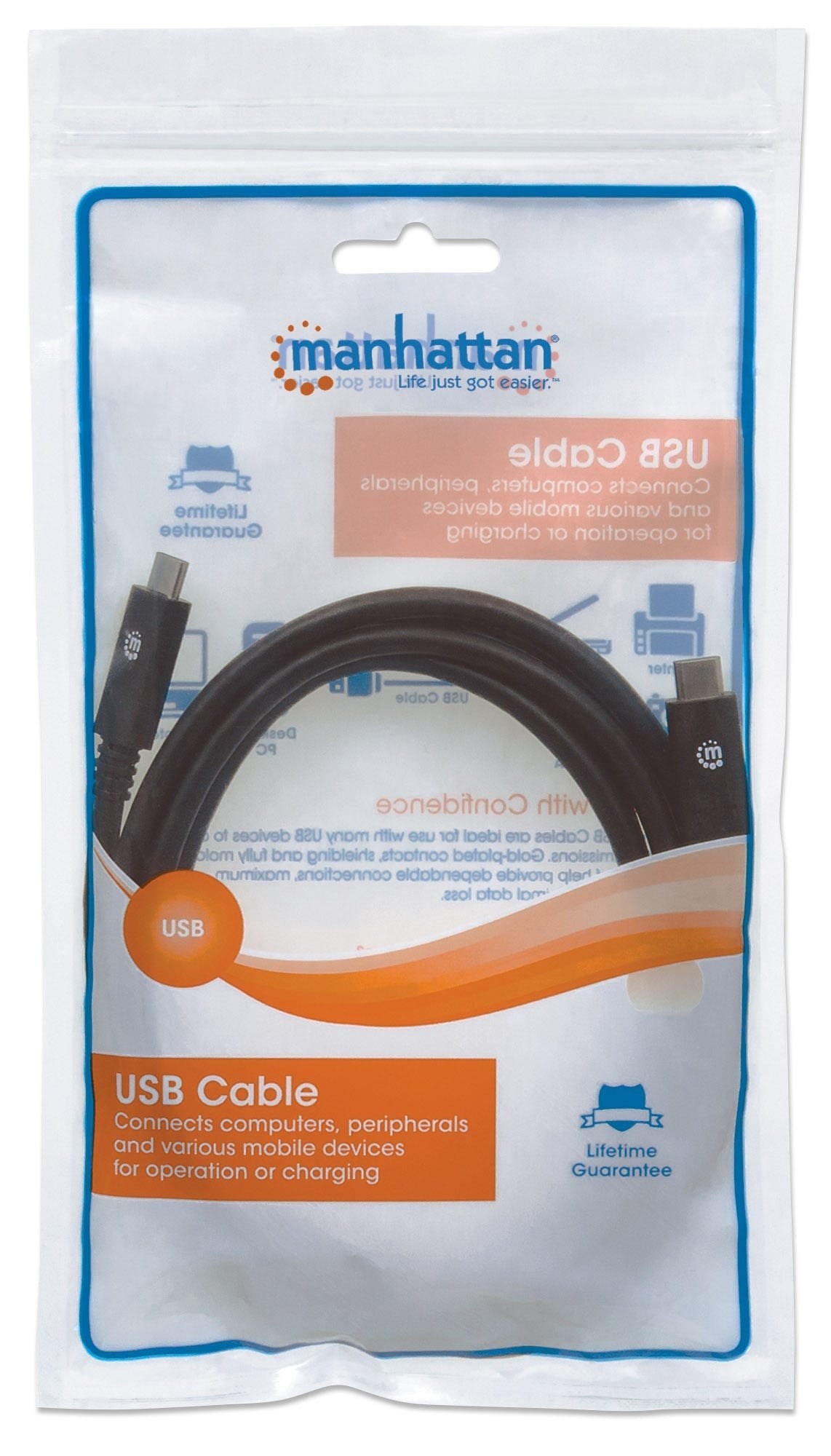 Cable Usb-C Manhattan V3.1, C-C 2.0M Negro 354905