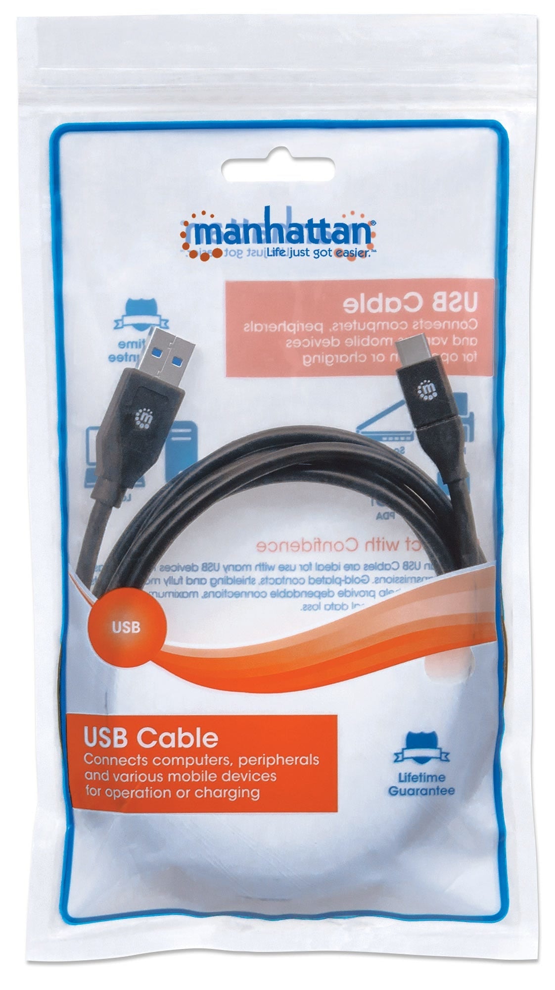Cable Usb Manhattan 354974 Macho/Macho 18 Negro