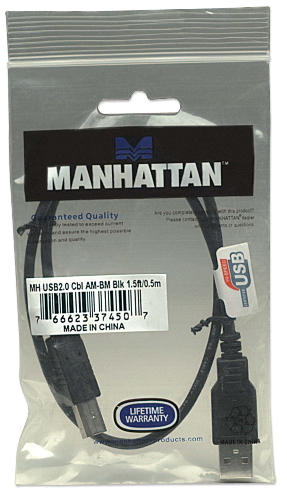 Cable Usb Manhattan V2.0 A-B 0.5M, Negro 374507