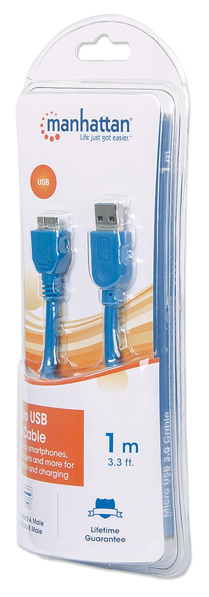 Cable Usb - Micro B Manhattan 393898 Para Dispositivos Micro-B De Súpervelocidad 3.2 Gen 1 Macho A Longitud Mcolor Azul