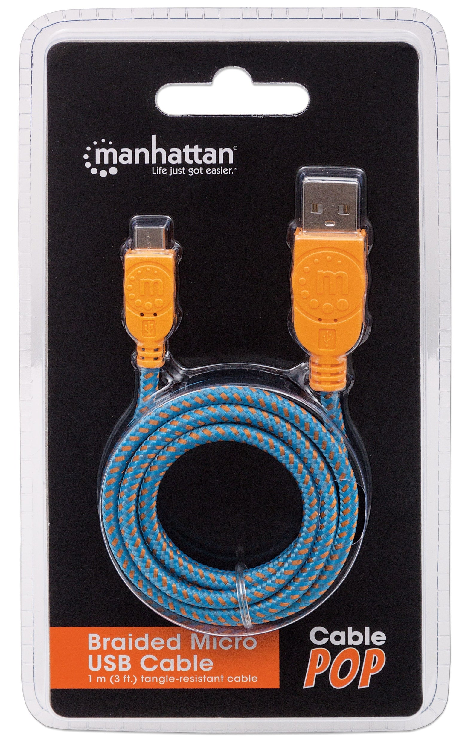 Cable Manhattan Usb V2 A-Micro B 1M Textil Naranja/Azul Blister 394024