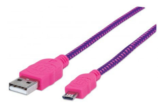 Cable Manhattan Usb V2 A-Micro B 1M Textil Rosa/Morado Blister 394048