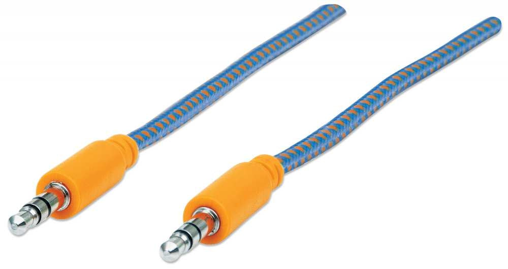 Cable De Audio Manhattan Con Recubrimiento Textil 3.5 Mm Estéreo Macho 1 / Azul Naranja Auxiliar