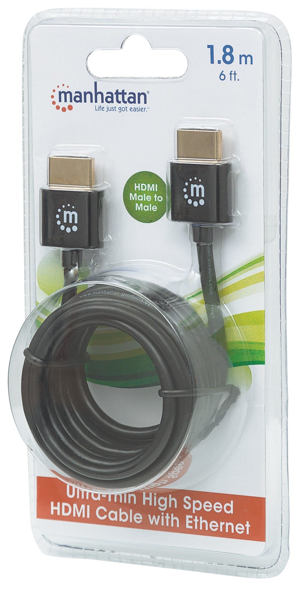 Cable Hdmi Ultradelgado Manhattan 1.8M Ethernet 3D 4K M-M Velocidad 2.0