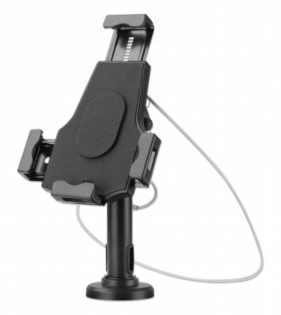 Soporte Para Tablet O Ipad 2 En 1 Manhattan 462112 Con Seguro Antirrobo Tabletas De 7.9 10.5 Pulgadas Rotación 360° Inclinación +/- 70° Giro 330° Candado Dos Llaves Negr