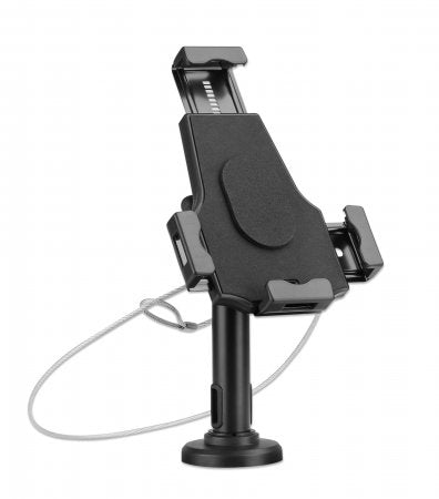 Soporte Para Tablet O Ipad 2 En 1 Manhattan 462112 Con Seguro Antirrobo Tabletas De 7.9 10.5 Pulgadas Rotación 360° Inclinación +/- 70° Giro 330° Candado Dos Llaves Negr