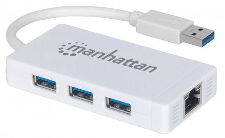 Hub Usb Manhattan 507578 De 3 Puertos 3.0 Con Adaptador Gigabit Ethernet Para Ultrabook Y Macbook