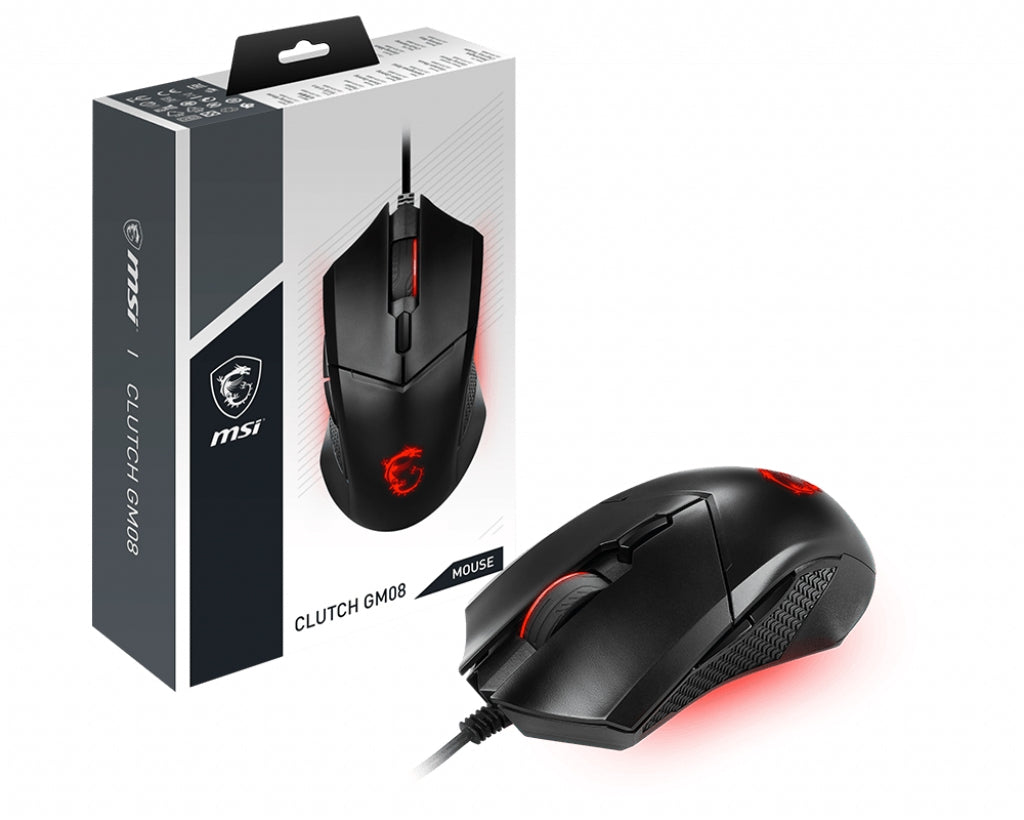 Mouse Gamer Msi Clutch Gm08 Usb Óptico 200/400/800/1600/3200 Dpi Negro