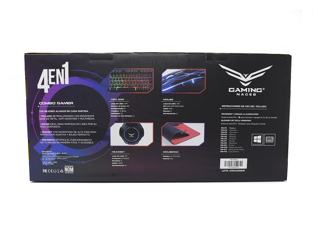 Kit Gamer Naceb Technology Na-0925 Usb Juego Alámbrico 2400 Dpi