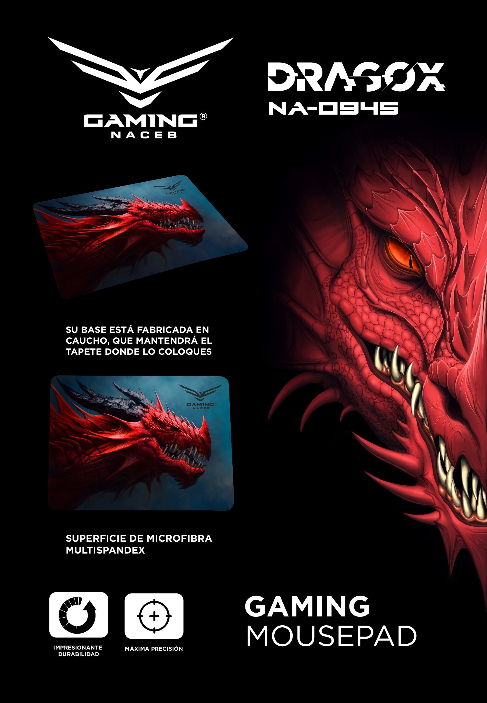 Mousepad Gaming Naceb Base Fabricada En Cuac Technology Na-0945 Imagen Cuacho Microfibra Multispandex