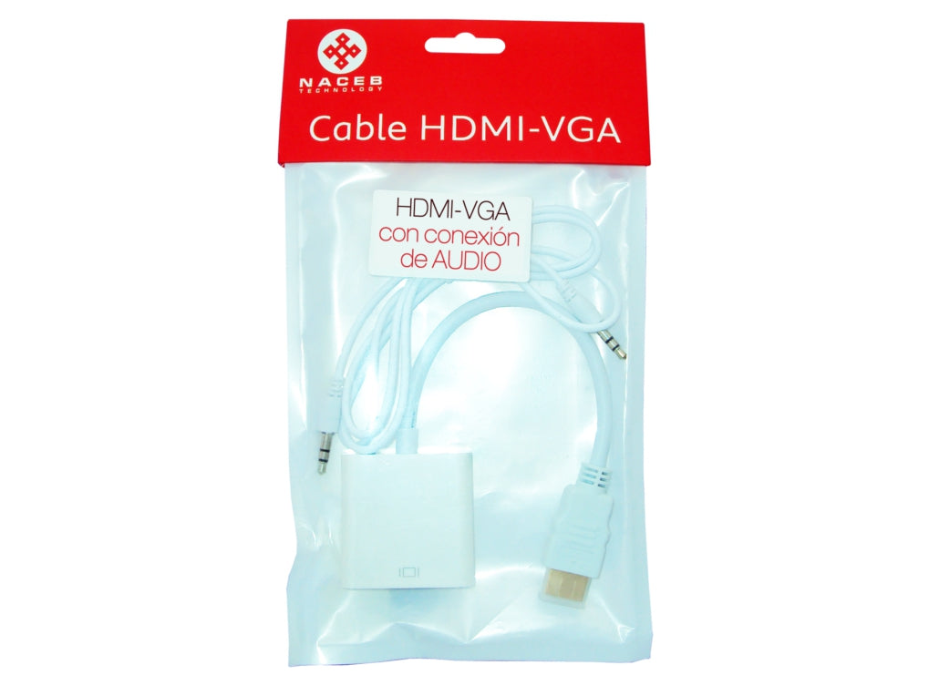 Convertidor Hdmi A Vga Naceb Technology Na-235 Hdmi/Vga Macho/Hembra Color Blanco