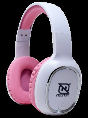 Audifonos Necnon Nbab042200 Over-Ear Bluetooth Nbh-04 Pro Alta Potencia Radio Fm Micro Sd 3.5Mml Manos Libres Blanco/Rosa