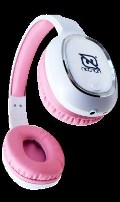 Audifonos Necnon Nbab042200 Over-Ear Bluetooth Nbh-04 Pro Alta Potencia Radio Fm Micro Sd 3.5Mml Manos Libres Blanco/Rosa