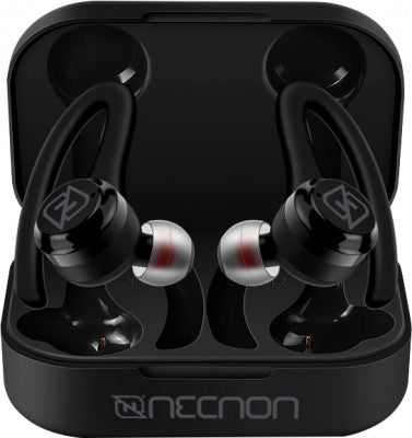 Audifonos Necnon Ntws-Sport In-Ear Bluetooth 5.1 True Wireless Sonido Hi Fi 30Mah Caja De Carga 200Mah Indicador 4 Led Con Orejera Anti Caida Negro