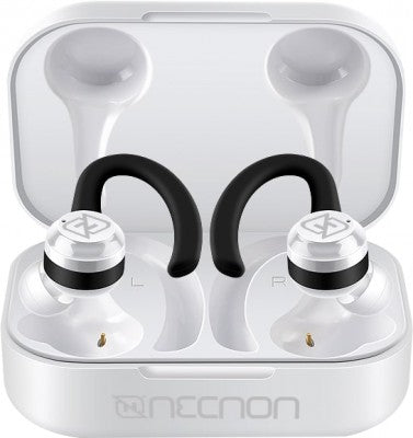 Audifonos Necnon Ntws-Sport In-Ear Bluetooth 5.1 True Wireless Sonido Hi Fi 30Mah Caja De Carga 200Mah Indicador 4 Led Con Orejera Anti Caida Blanco