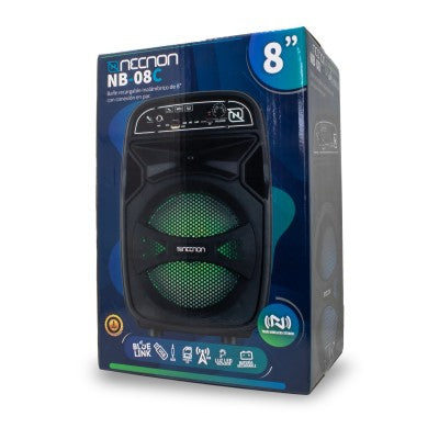 Bocina Bafle Necnon Nb-08C Bluetooth Pulgadas Iluminación Led Tws Conexión En Par Radio Fm Lector Micro Sd Usb Aux Negro