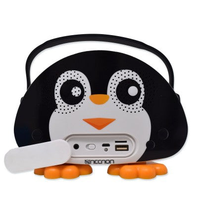 Kids Karaoke Pingüino Necnon Nbk-Kids Bocina Bluetooth Micrófono Alámbrico Bt Usb Aux 3.5 Radio Fm Lector Micro Sd