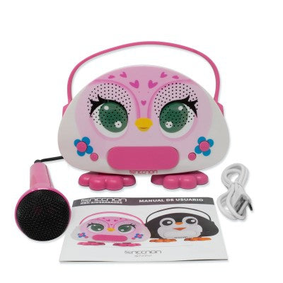 Kids Karaoke Birdie Necnon Nbk-Kids Bocina Bluetooth Micrófono Alámbrico Bt Usb Aux 3.5 Radio Fm Lector Micro Sd