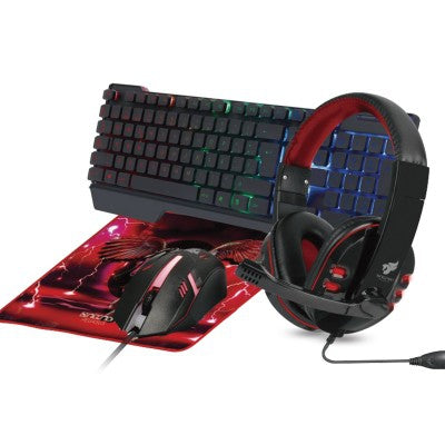 Kit Gaming 4 En 1 Necnon Ngc-Pegasus Audifonos Led Teclado 104 Botones Mouse 3 1000Dpi Mousepad Rojo